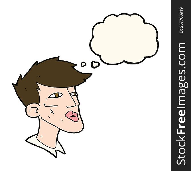 cartoon male model guy with thought bubble