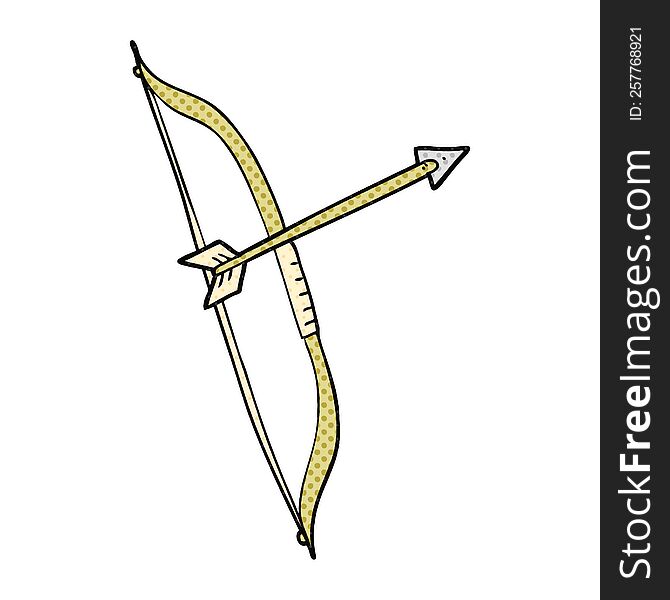 freehand drawn comic book style cartoon bow and arrow
