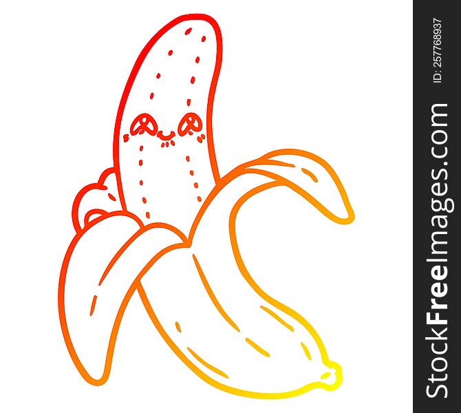 warm gradient line drawing of a cartoon crazy happy banana