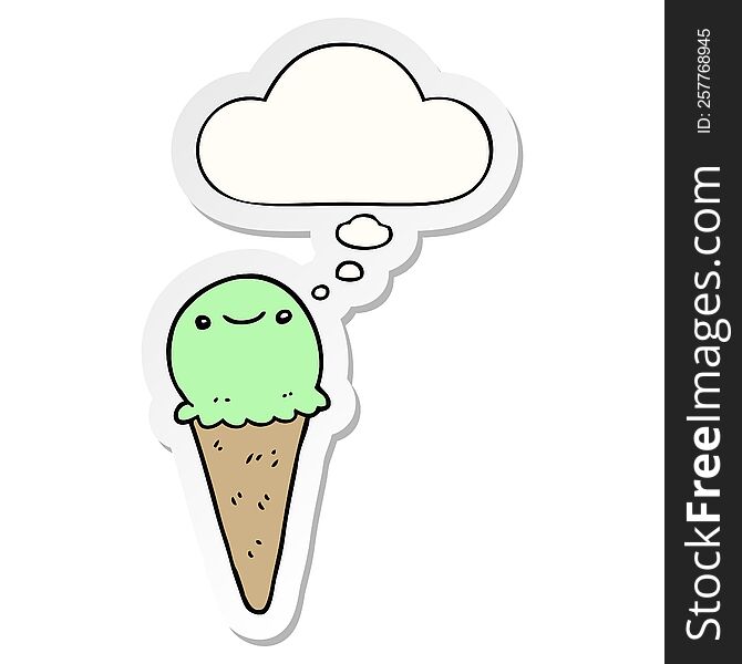 Cartoon Ice Cream And Thought Bubble As A Printed Sticker