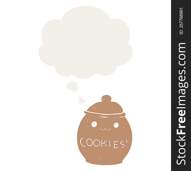 cartoon cookie jar with thought bubble in retro style