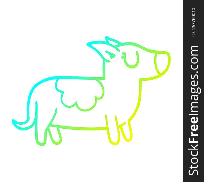 cold gradient line drawing of a cartoon happy dog