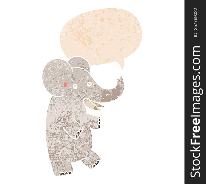 Cartoon Elephant And Speech Bubble In Retro Textured Style