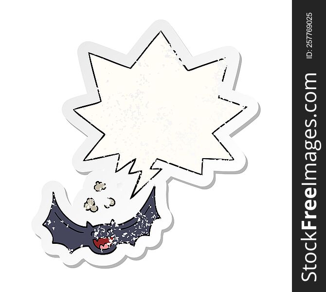 Cartoon Bat And Speech Bubble Distressed Sticker