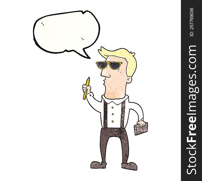 Speech Bubble Textured Cartoon Man With Notebook