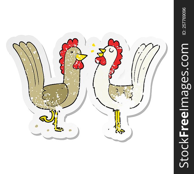 distressed sticker of a cartoon chickens