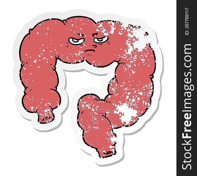 distressed sticker of a cartoon angry colon