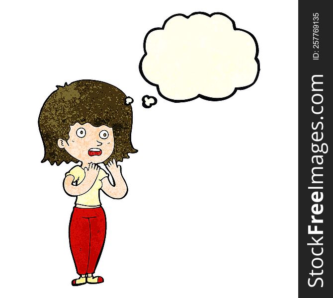cartoon shocked woman with thought bubble
