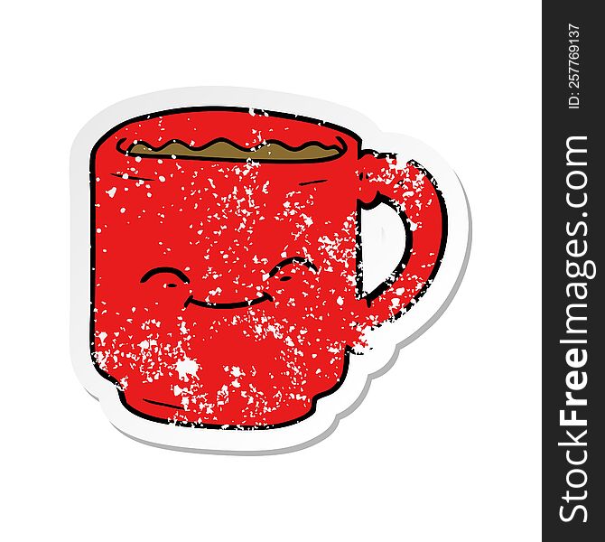Distressed Sticker Of A Cartoon Coffee Mug