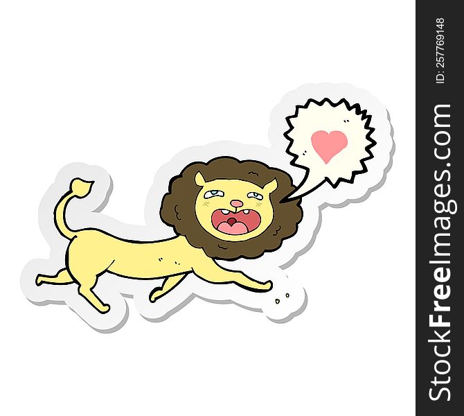 sticker of a cartoon lion with love heart