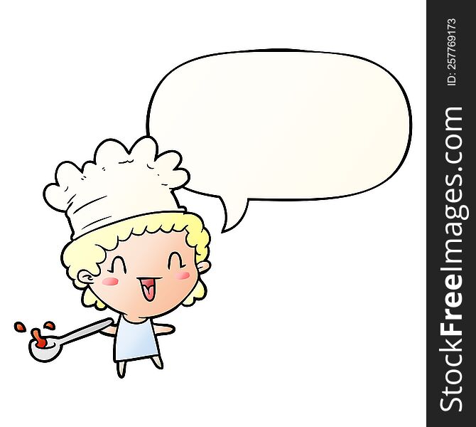 cute cartoon happy chef with speech bubble in smooth gradient style