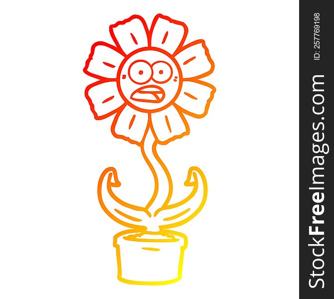 Warm Gradient Line Drawing Cartoon Shocked Flower
