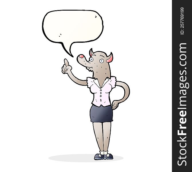 Cartoon Werewolf Woman With Idea With Speech Bubble