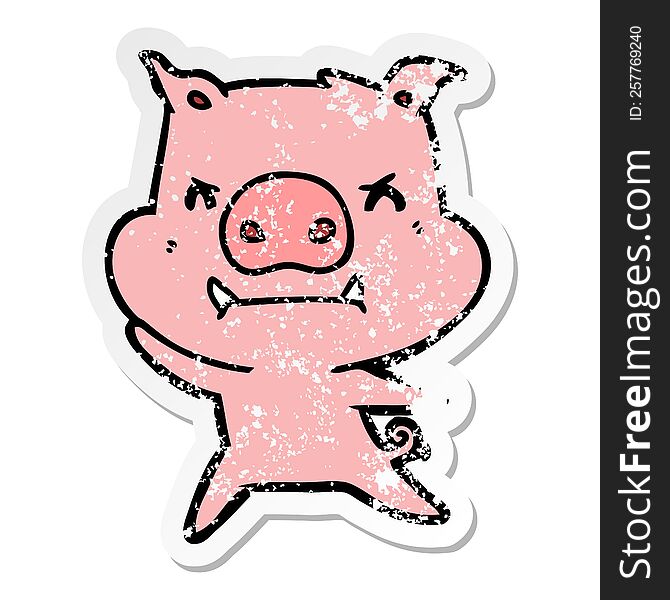 Distressed Sticker Of A Angry Cartoon Pig