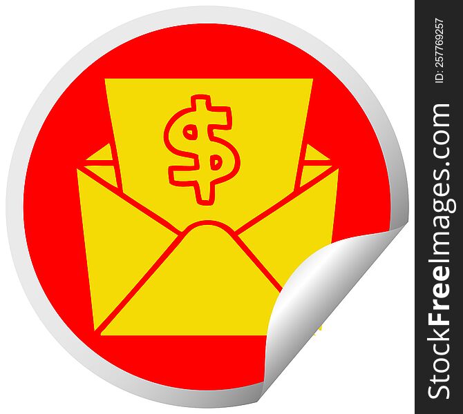 Quirky Circular Peeling Sticker Cartoon Dollar In Envelope