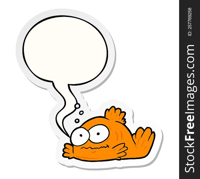 funny cartoon goldfish with speech bubble sticker