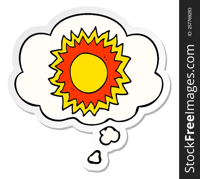cartoon sun with thought bubble as a printed sticker
