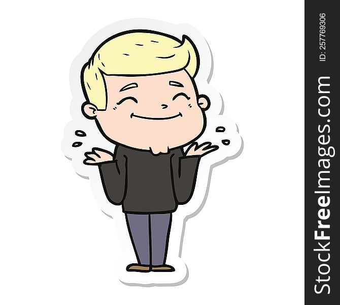 Sticker Of A Happy Cartoon Man Shrugging