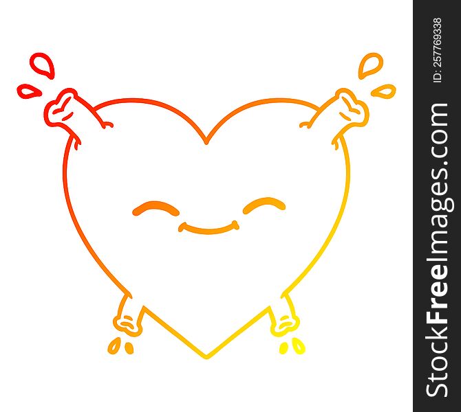 warm gradient line drawing of a cartoon happy heart