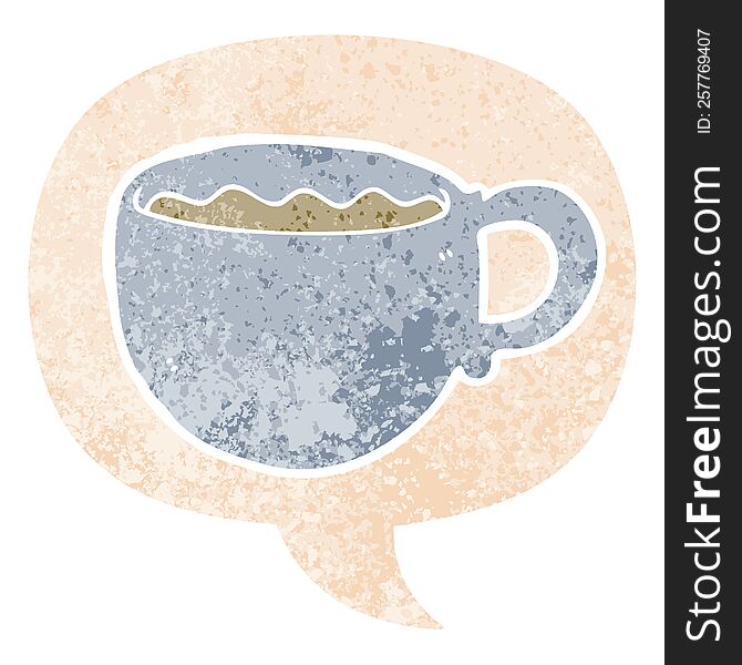 Cartoon Coffee Cup And Speech Bubble In Retro Textured Style