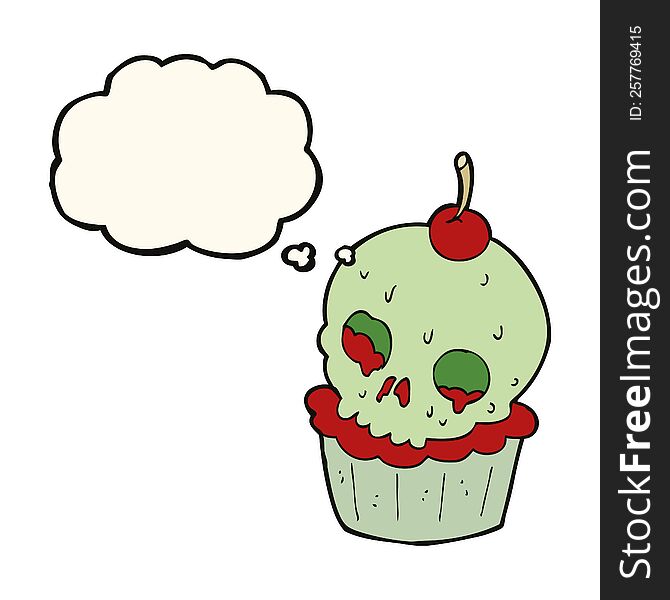 Cartoon Halloween Cup Cake With Thought Bubble