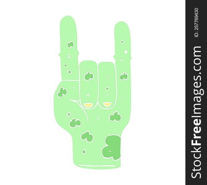 flat color illustration of a cartoon zombie hand making horn sign