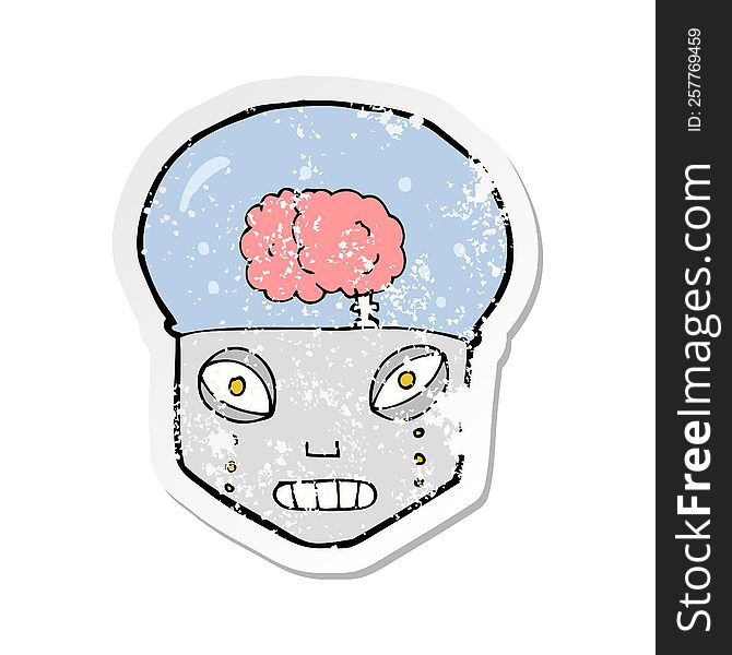 retro distressed sticker of a cartoon spooky robot head