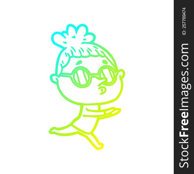 Cold Gradient Line Drawing Cartoon Woman Wearing Glasses