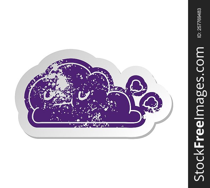 Distressed Old Sticker Of Kawaii Happy Cloud