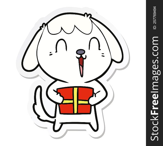 sticker of a cute cartoon dog with christmas present