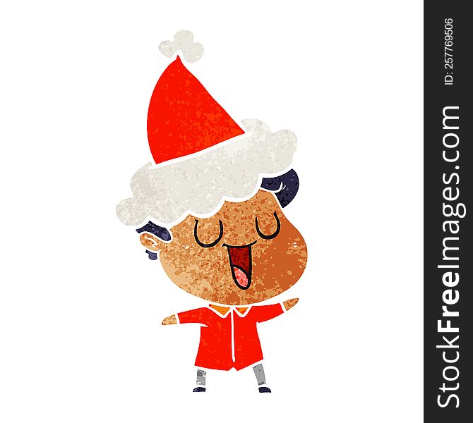 Laughing Retro Cartoon Of A Man Wearing Santa Hat