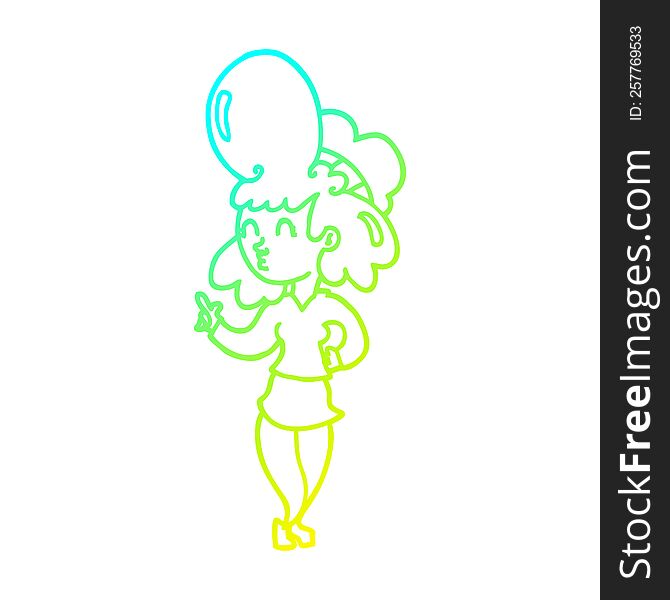 cold gradient line drawing of a cartoon woman with big hair