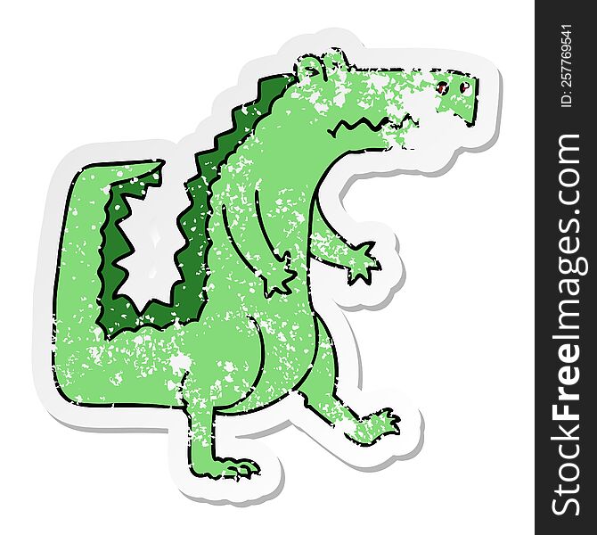 Distressed Sticker Of A Quirky Hand Drawn Cartoon Crocodile