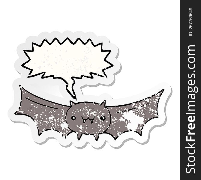 cartoon vampire bat and speech bubble distressed sticker