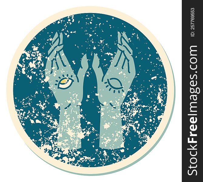 iconic distressed sticker tattoo style image of mystic hands. iconic distressed sticker tattoo style image of mystic hands