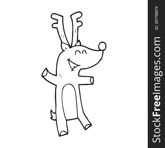 freehand drawn black and white cartoon reindeer