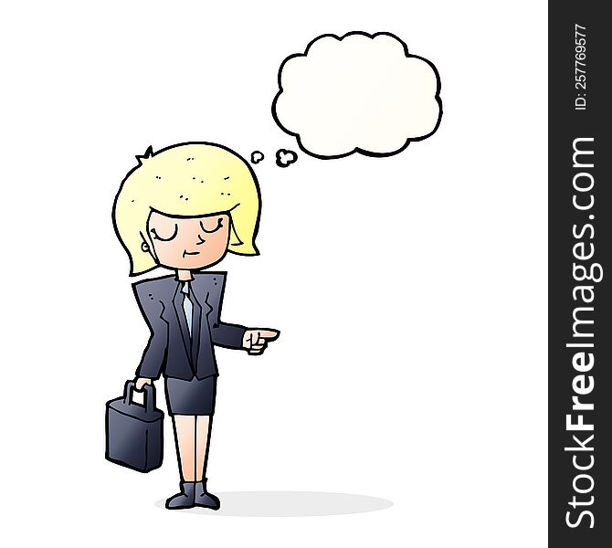 Cartoon Businesswoman Pointing With Thought Bubble