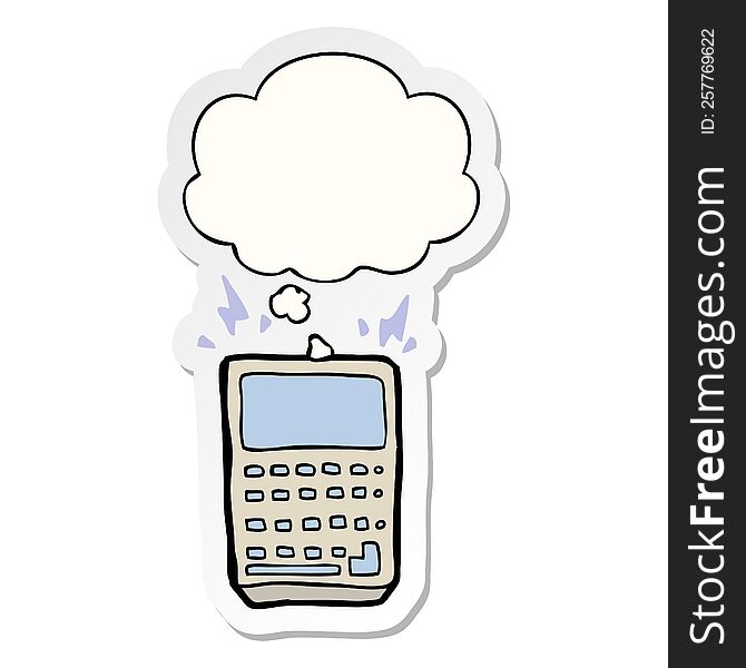 cartoon calculator with thought bubble as a printed sticker