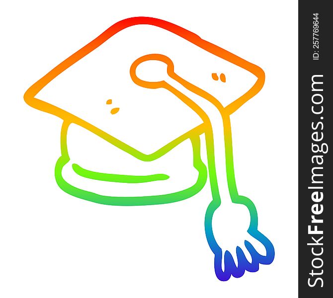 Rainbow Gradient Line Drawing Cartoon Graduation Hat