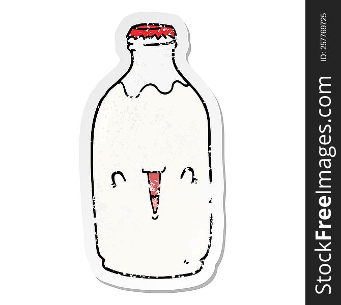 distressed sticker of a cute cartoon milk bottle