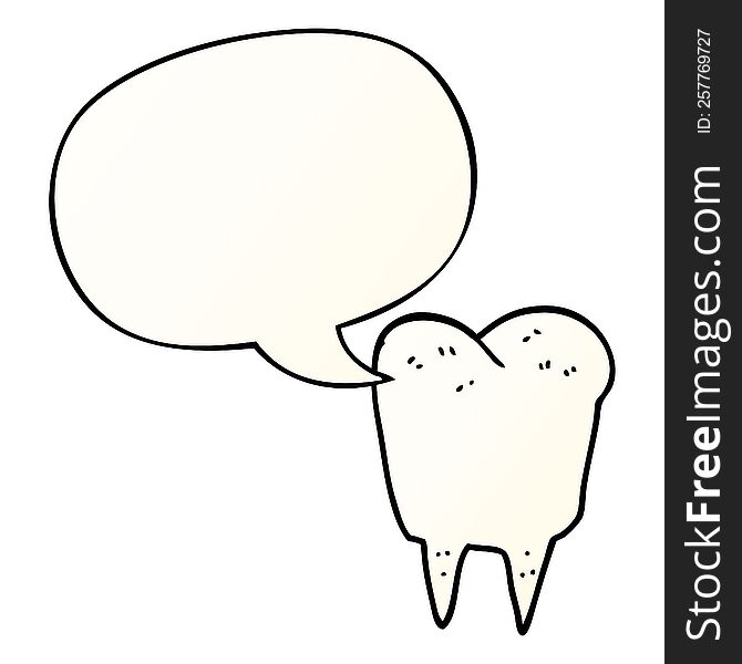 cartoon tooth with speech bubble in smooth gradient style