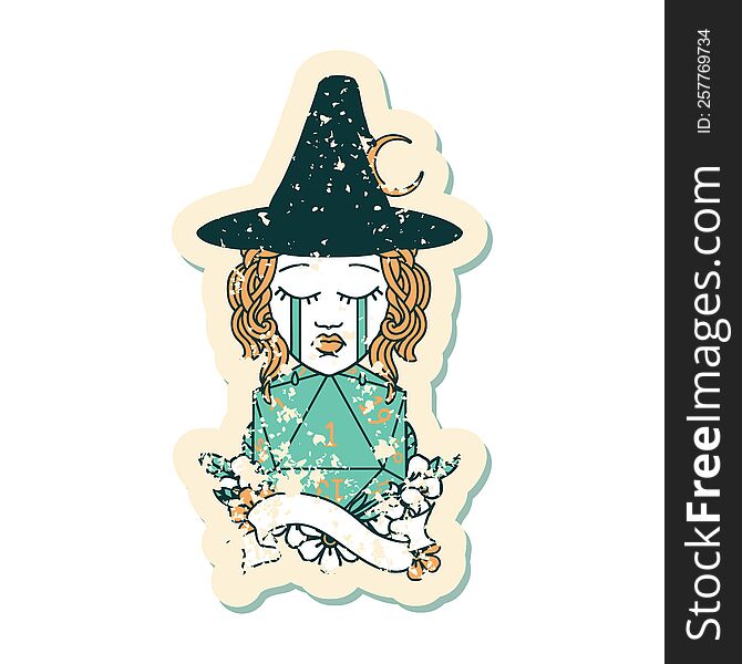 Human Witch With Natural One D20 Roll Illustration