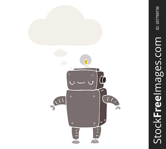 Cartoon Robot And Thought Bubble In Retro Style