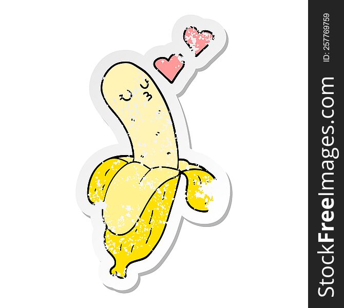 distressed sticker of a cartoon banana in love