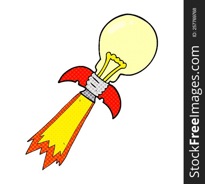 freehand drawn cartoon lightbulb rocket ship