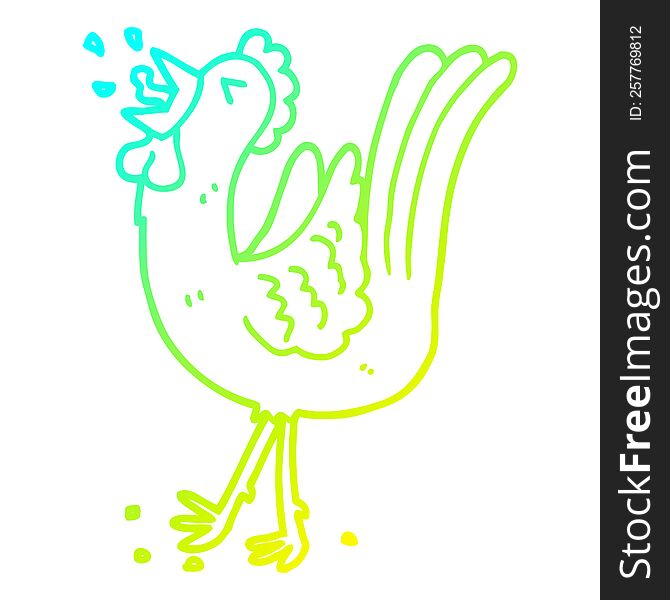 Cold Gradient Line Drawing Cartoon Crowing Cockerel