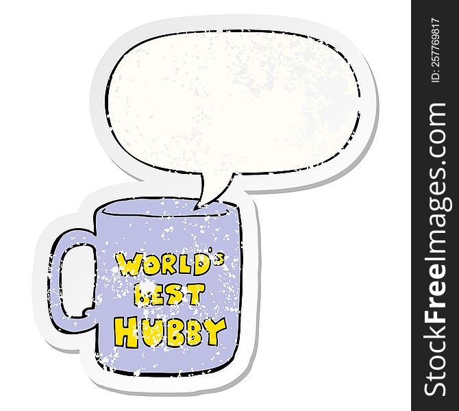 Worlds Best Hubby Mug And Speech Bubble Distressed Sticker