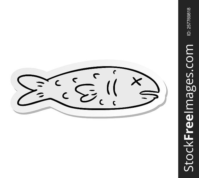 Sticker Cartoon Doodle Of A Dead Fish