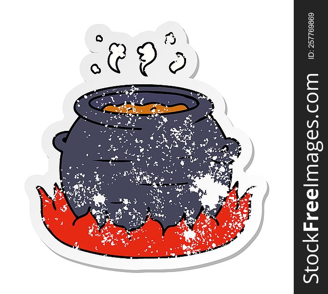 Distressed Sticker Cartoon Doodle Of A Pot Of Stew