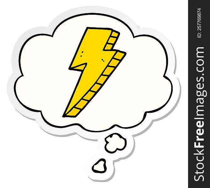 cartoon lightning bolt with thought bubble as a printed sticker